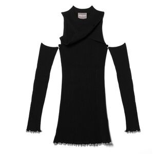 PRIVATE POLICY NY TWIST KNIT DRESS W/ GLOVE SLEEVES - BLACK SIZE XS
